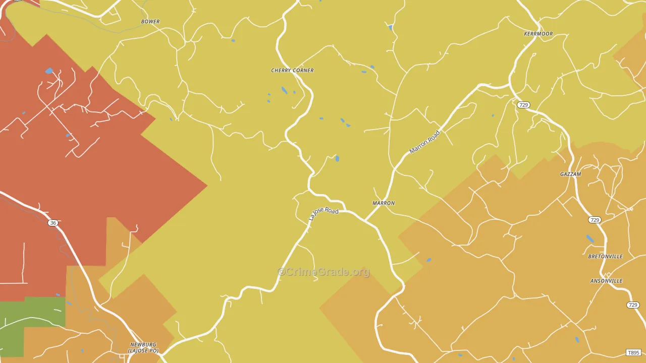 Marron, PA Map of Robbery Rates