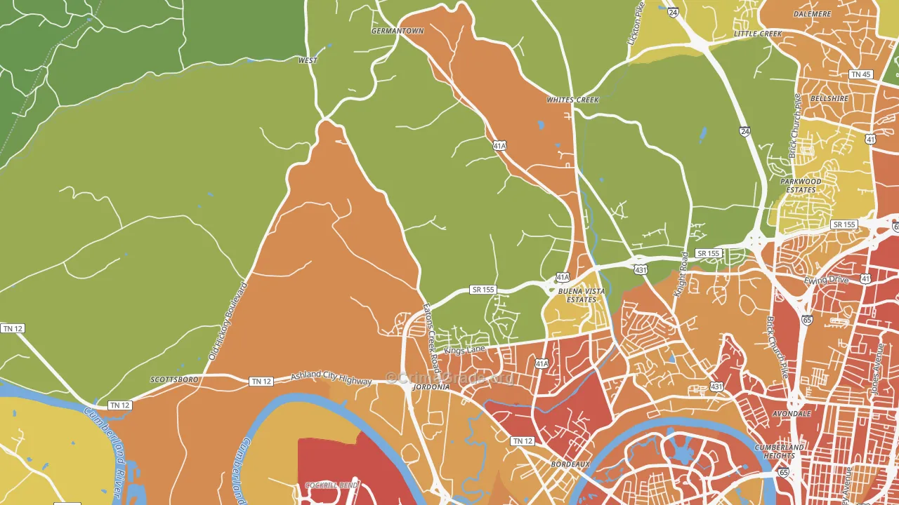 Marrowbone, Nashville, TN Map of Robbery Rates