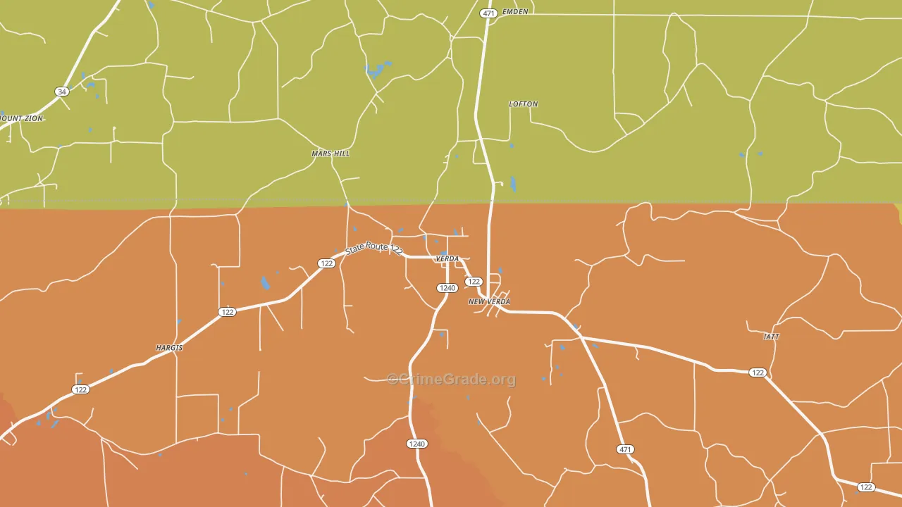 Mars Hill, LA Map of Robbery Rates