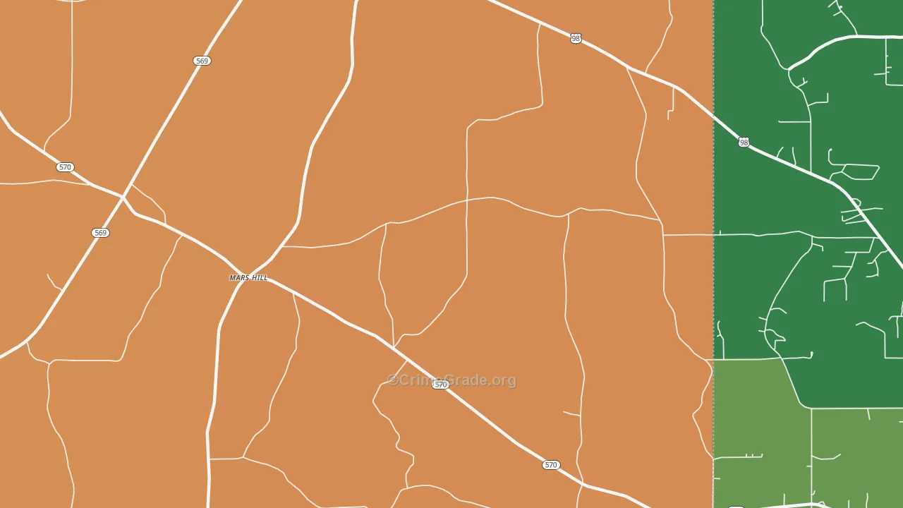 Mars Hill, MS Map of Robbery Rates