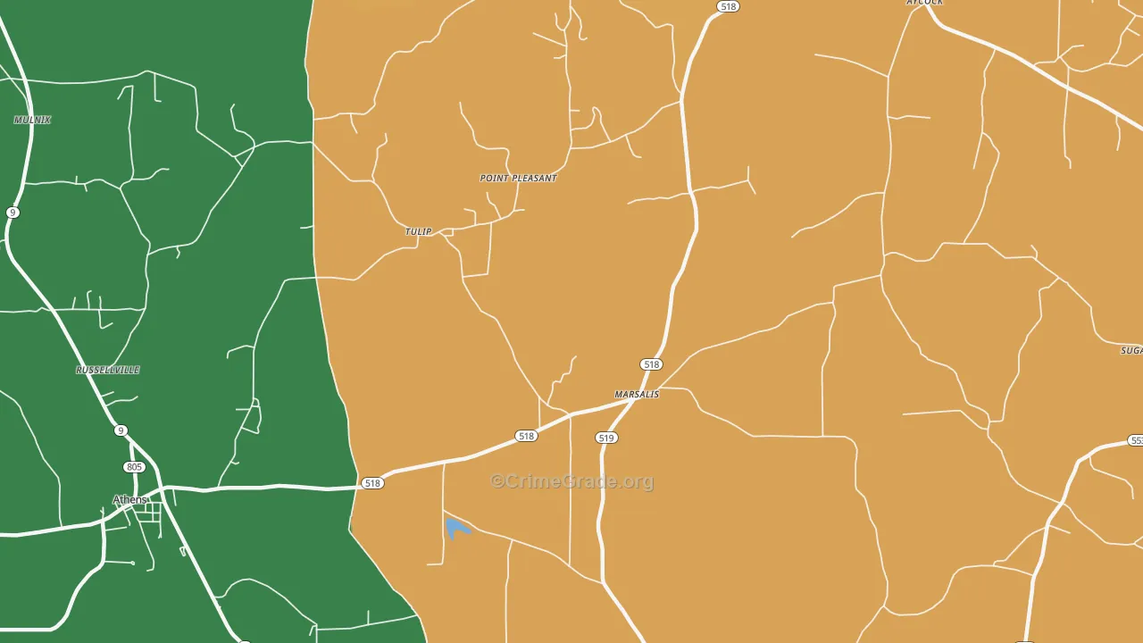 Marsalis, LA Map of Robbery Rates