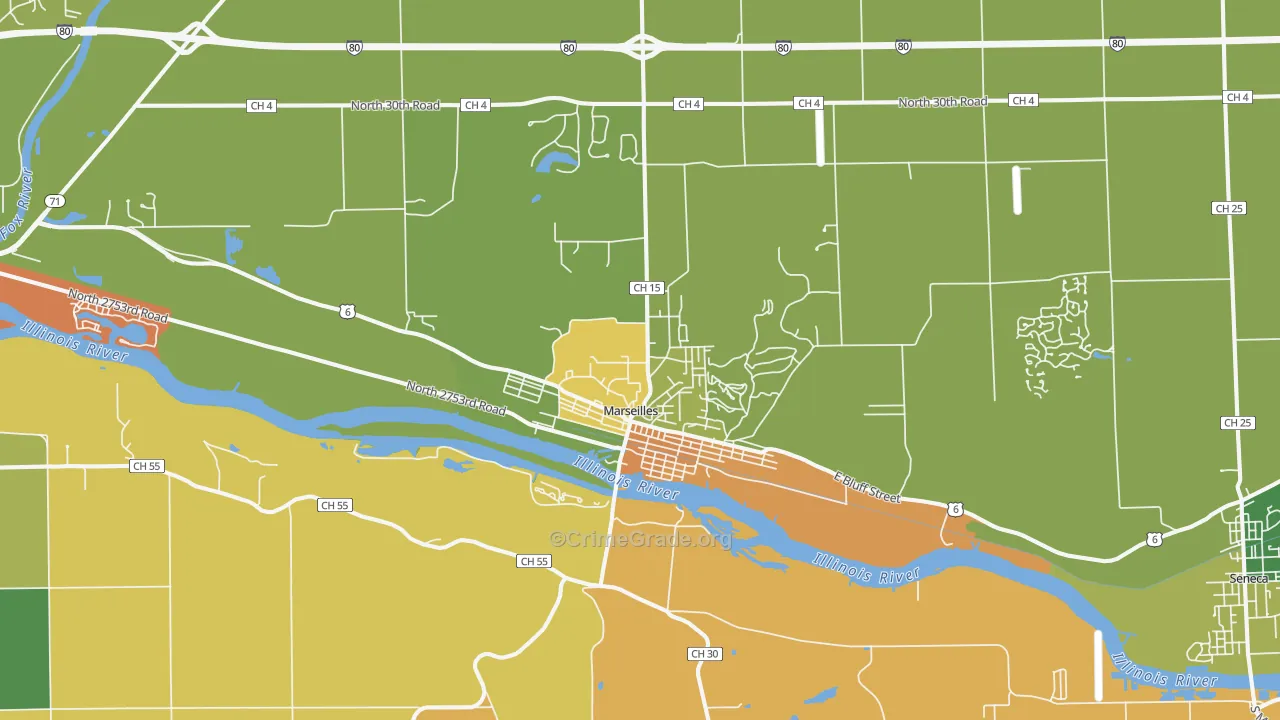 Marseilles, IL Map of Robbery Rates