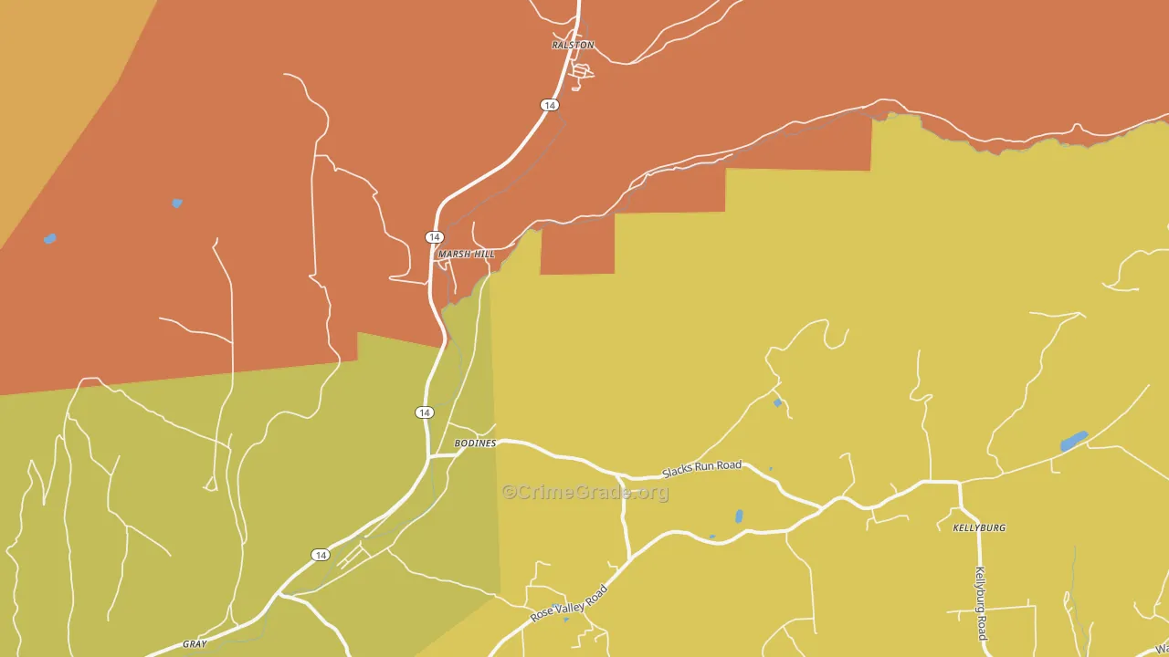 Marsh Hill, PA Map of Robbery Rates