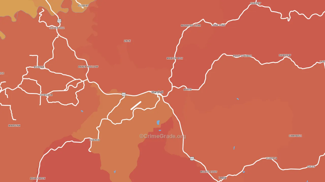 Marshall, AR Map of Robbery Rates