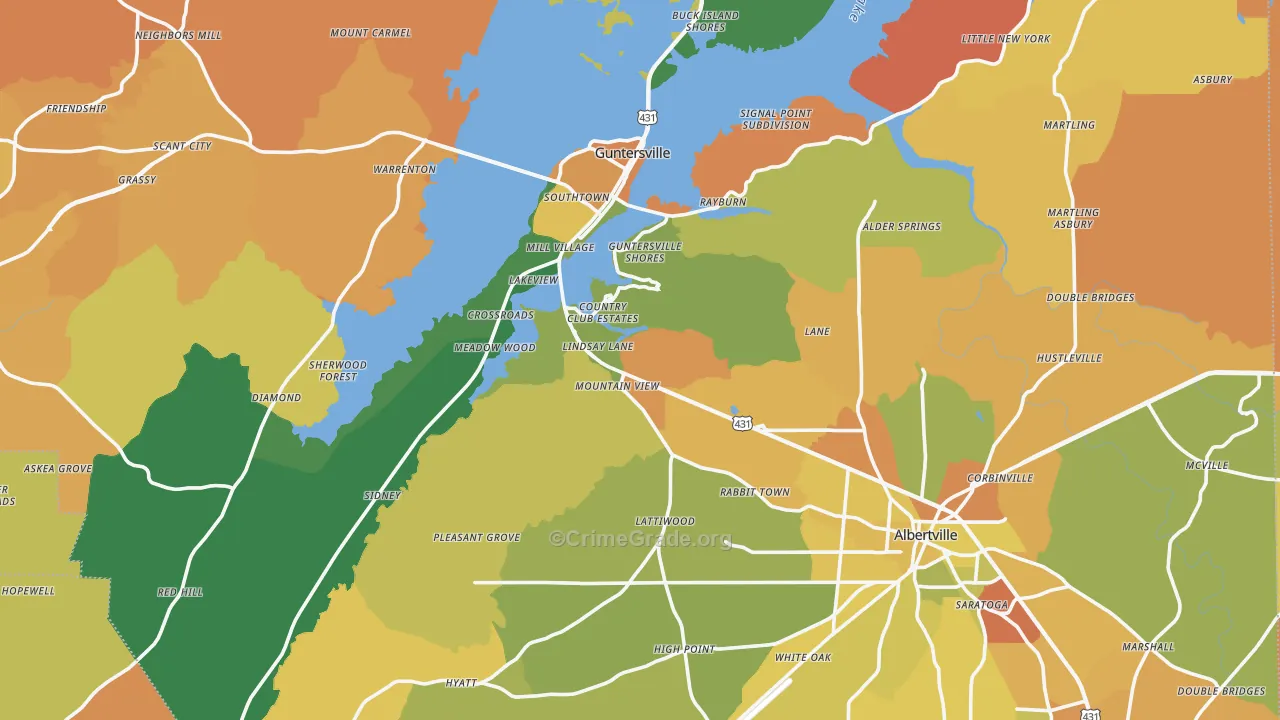 Marshall County, AL Map of Robbery Rates