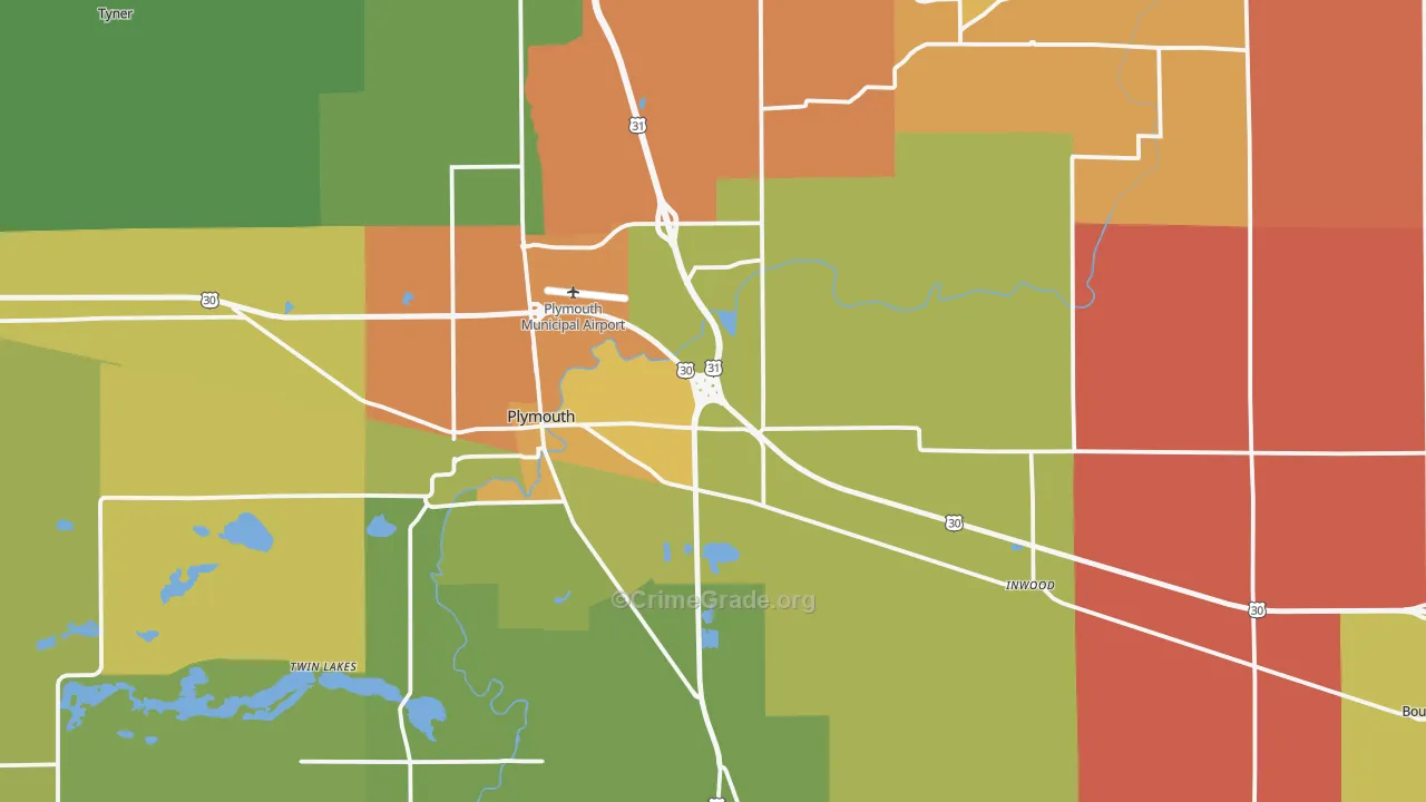 Marshall County, IN Map of Robbery Rates
