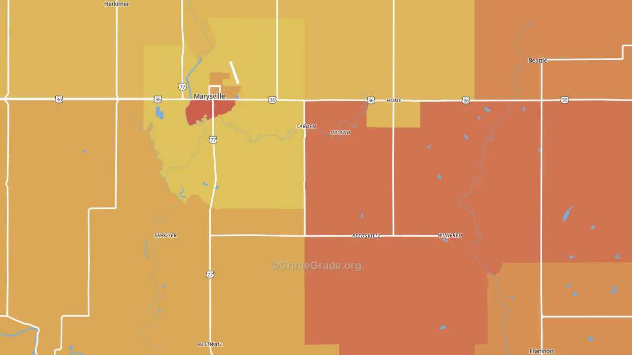 Marshall County, KS Map of Robbery Rates