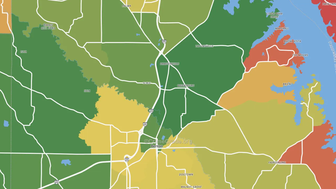 Marshall County, KY Map of Robbery Rates
