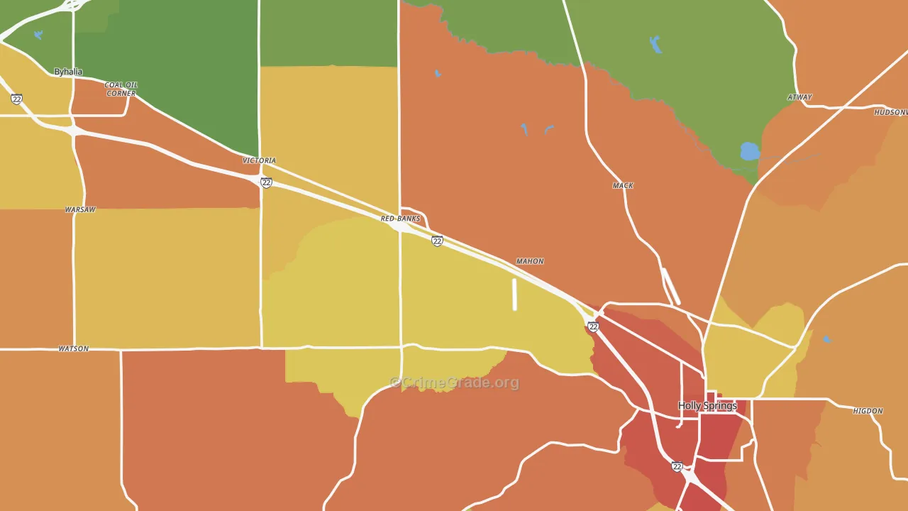 Marshall County, MS Map of Robbery Rates