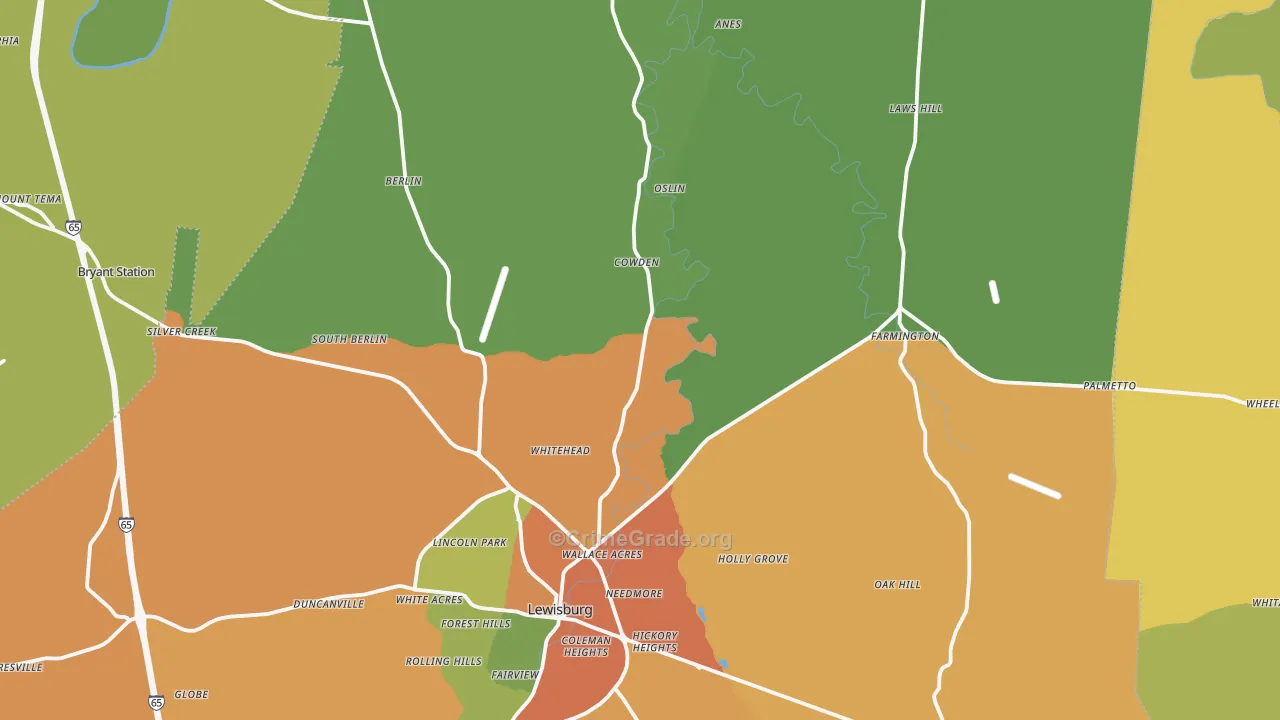 Marshall County, TN Map of Robbery Rates