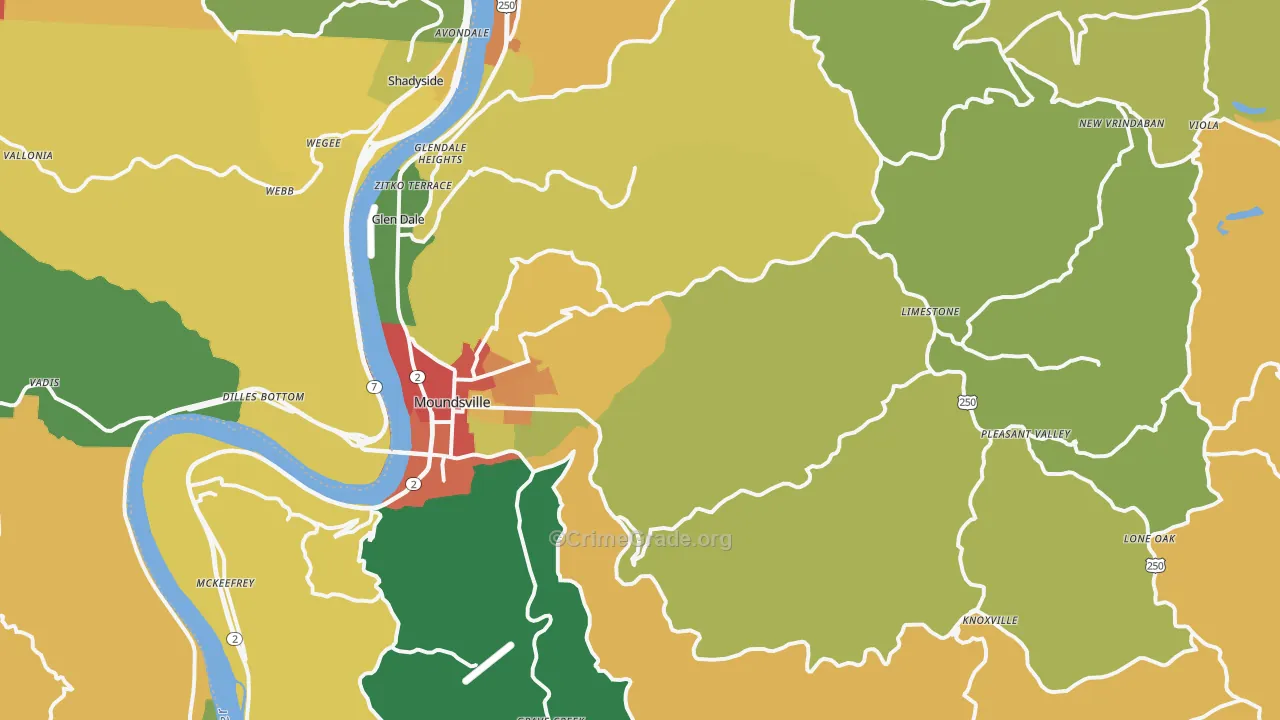 Marshall County, WV Map of Robbery Rates