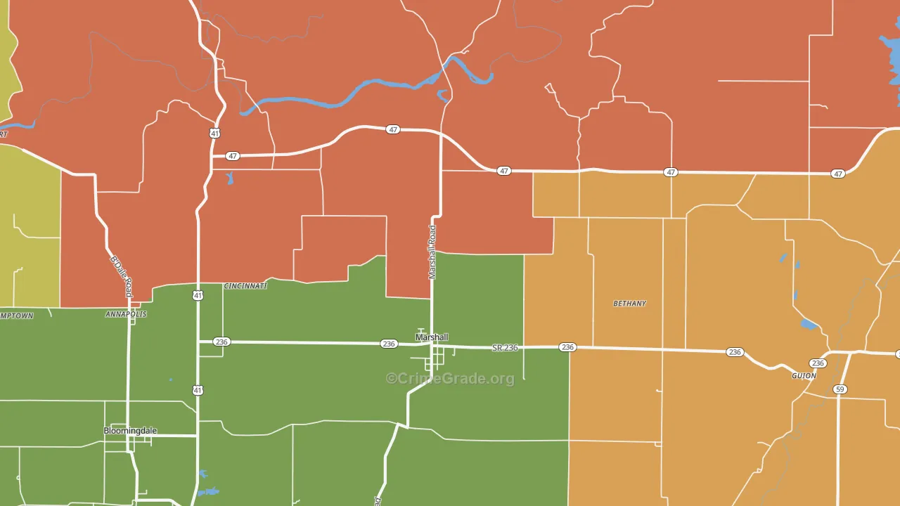 Marshall, IN Map of Robbery Rates