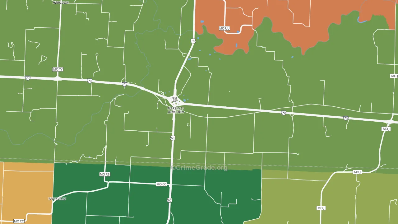 Marshall Junction, MO Map of Robbery Rates