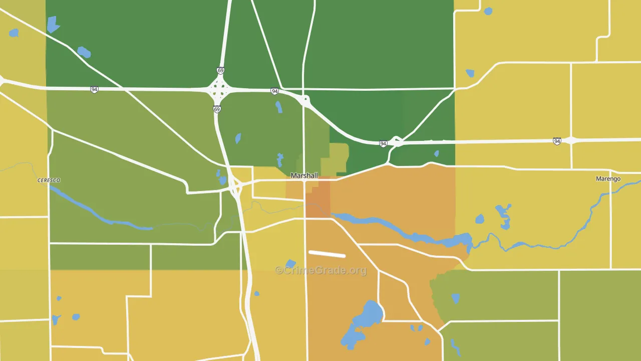 Marshall, MI Map of Robbery Rates