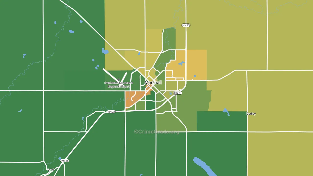 Marshall, MN Map of Robbery Rates