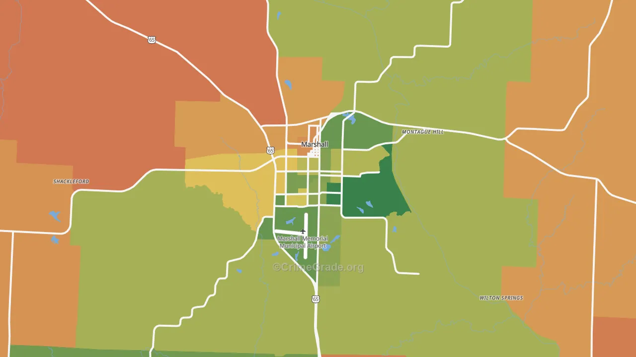 Marshall, MO Map of Robbery Rates