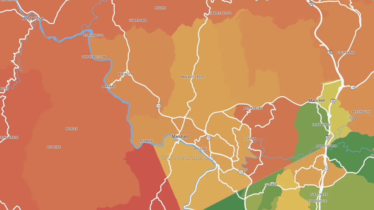 Marshall, NC Map of Robbery Rates