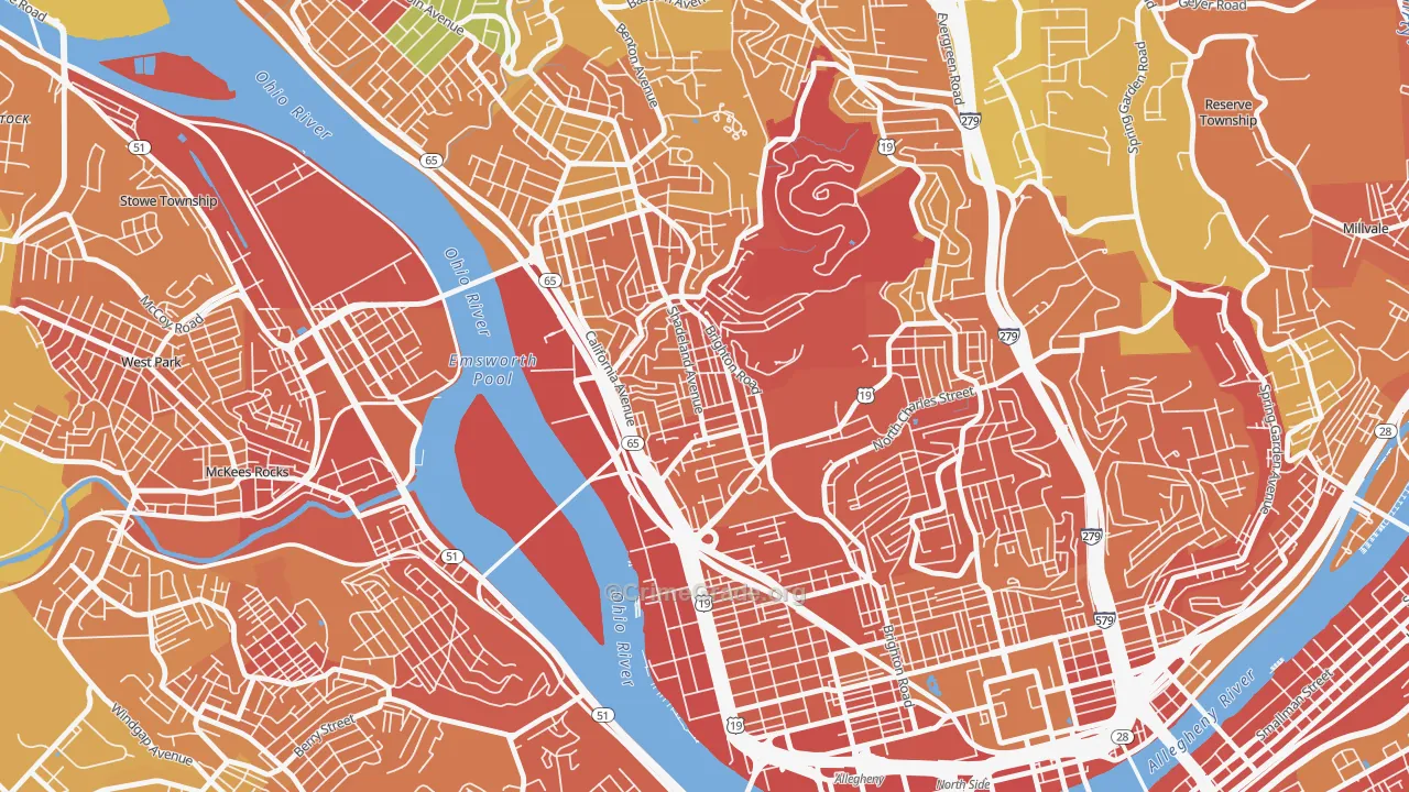 Marshall-Shadeland, Pittsburgh, PA Map of Robbery Rates