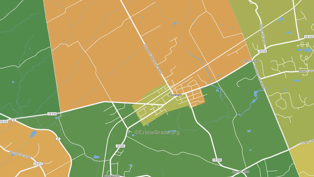 Marshalls Corner, NJ Map of Robbery Rates