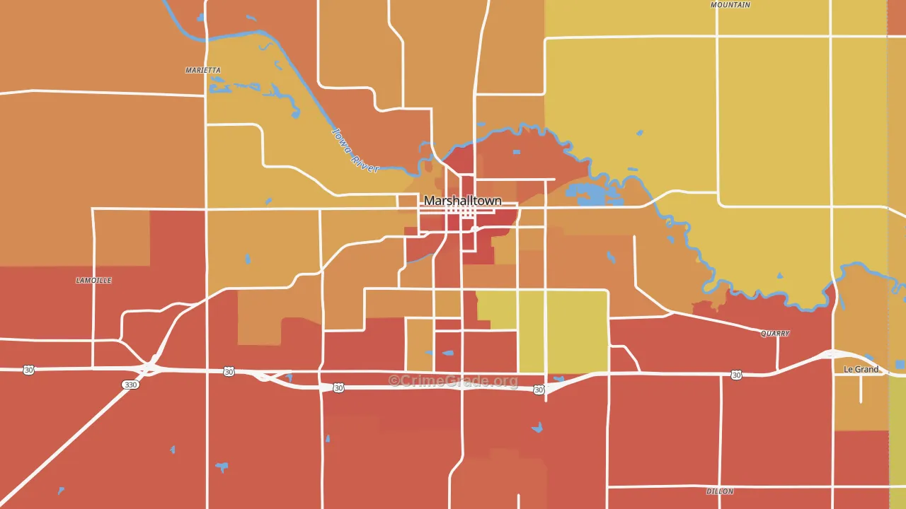 Marshalltown, IA Map of Robbery Rates