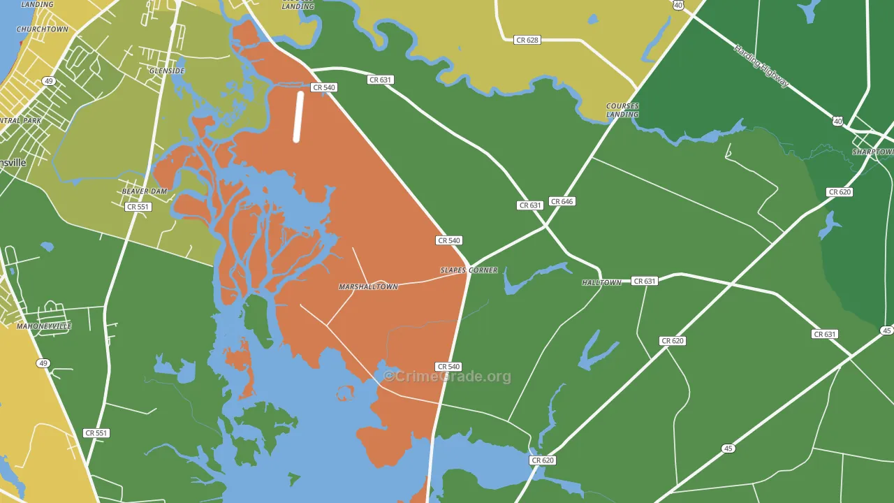 Marshalltown, NJ Map of Robbery Rates