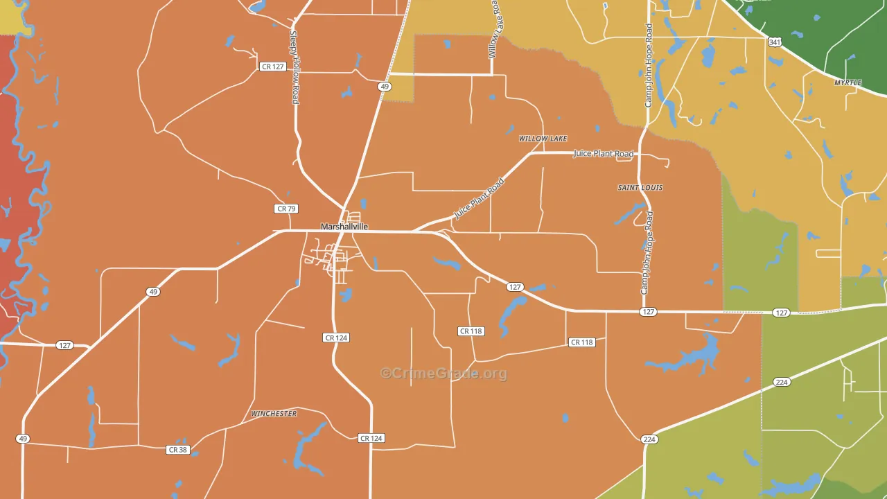 Marshallville, GA Map of Robbery Rates