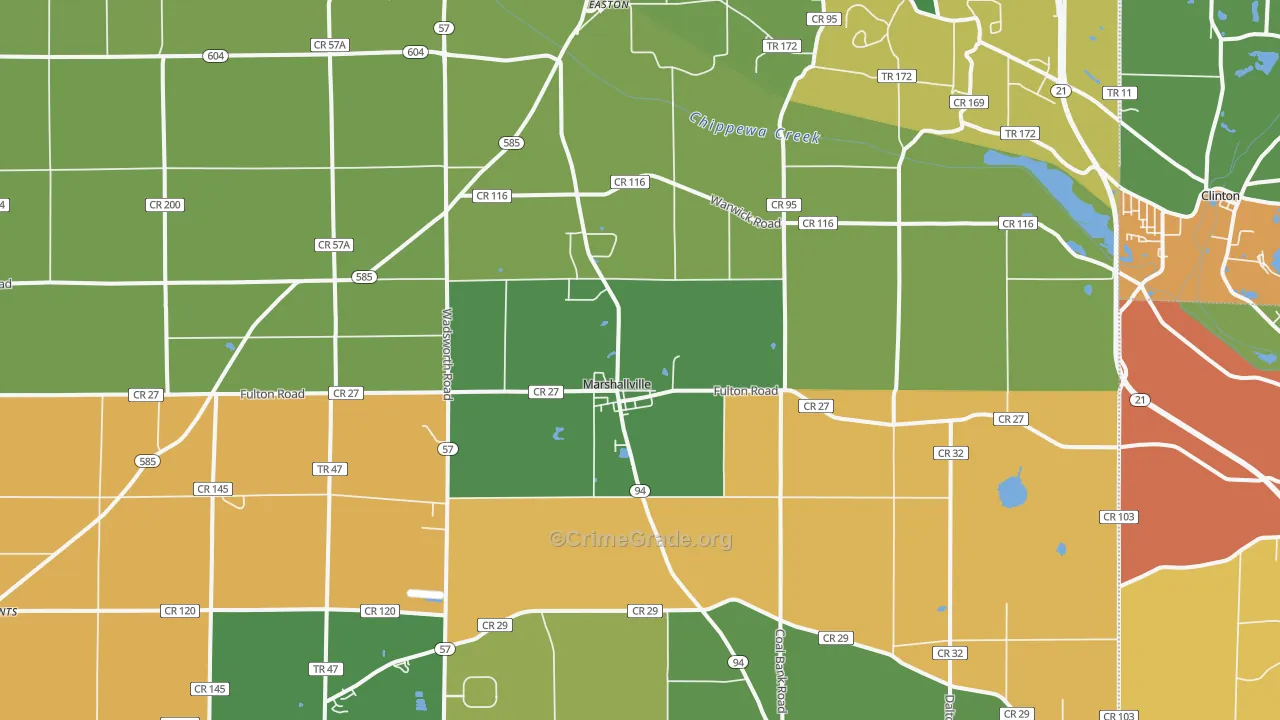 Marshallville, OH Map of Robbery Rates