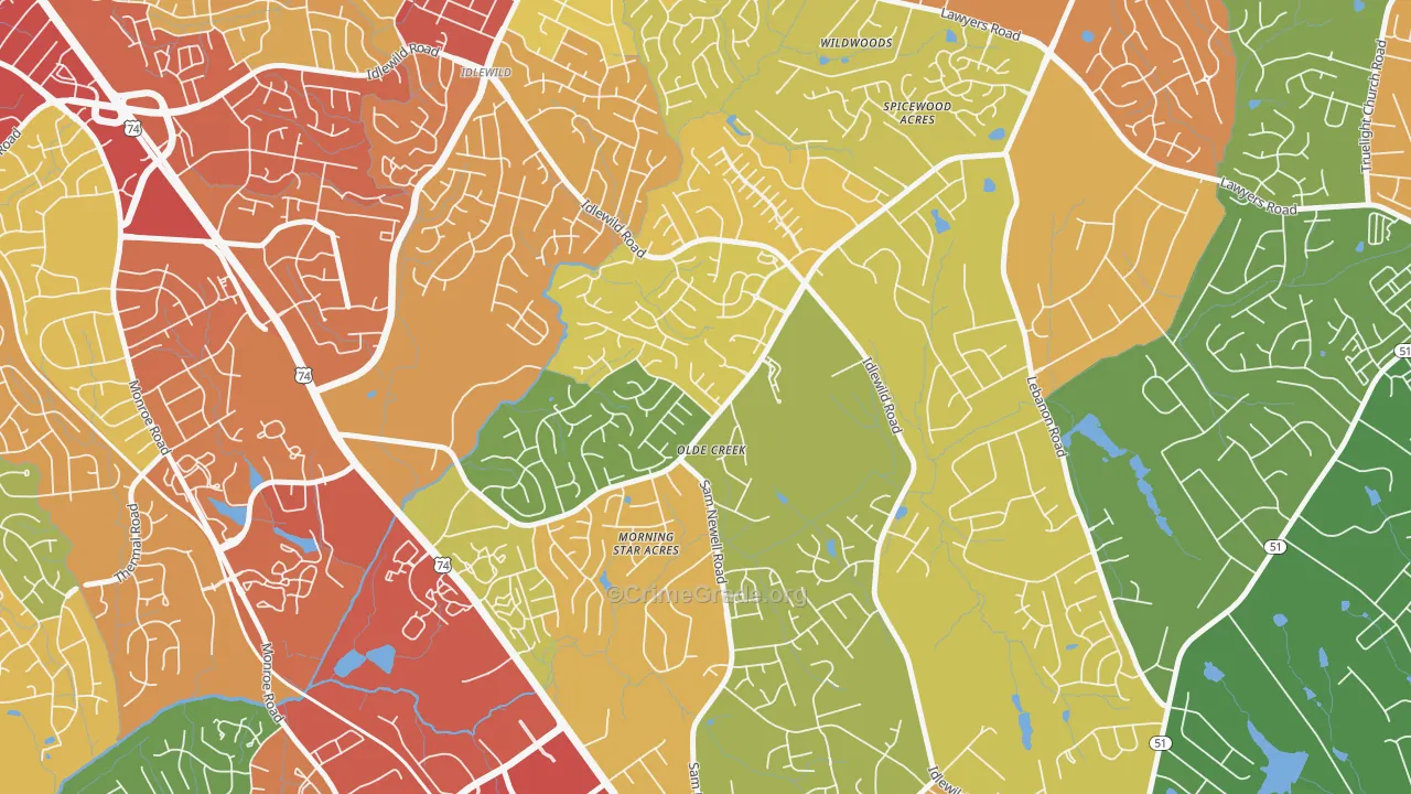 Marshbrooke, Matthews, NC Map of Robbery Rates