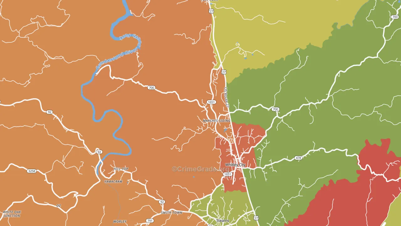 Marshes Siding, KY Map of Robbery Rates