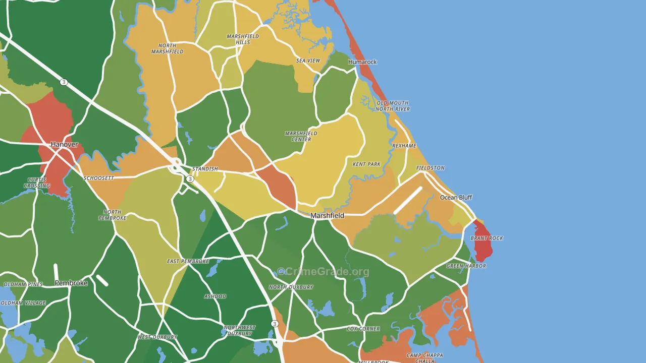 Marshfield, MA Map of Robbery Rates