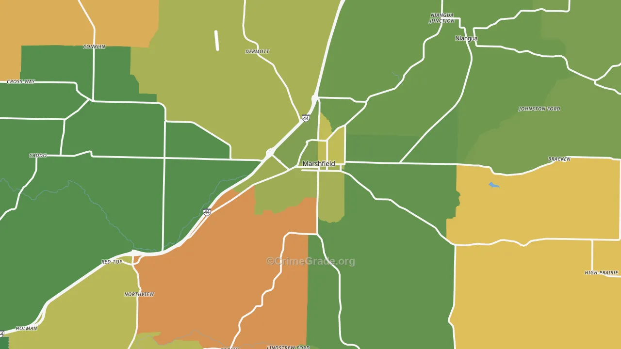 Marshfield, MO Map of Robbery Rates
