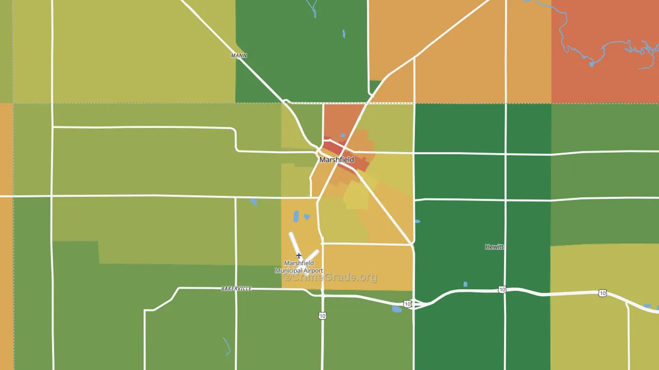 Marshfield, WI Map of Robbery Rates
