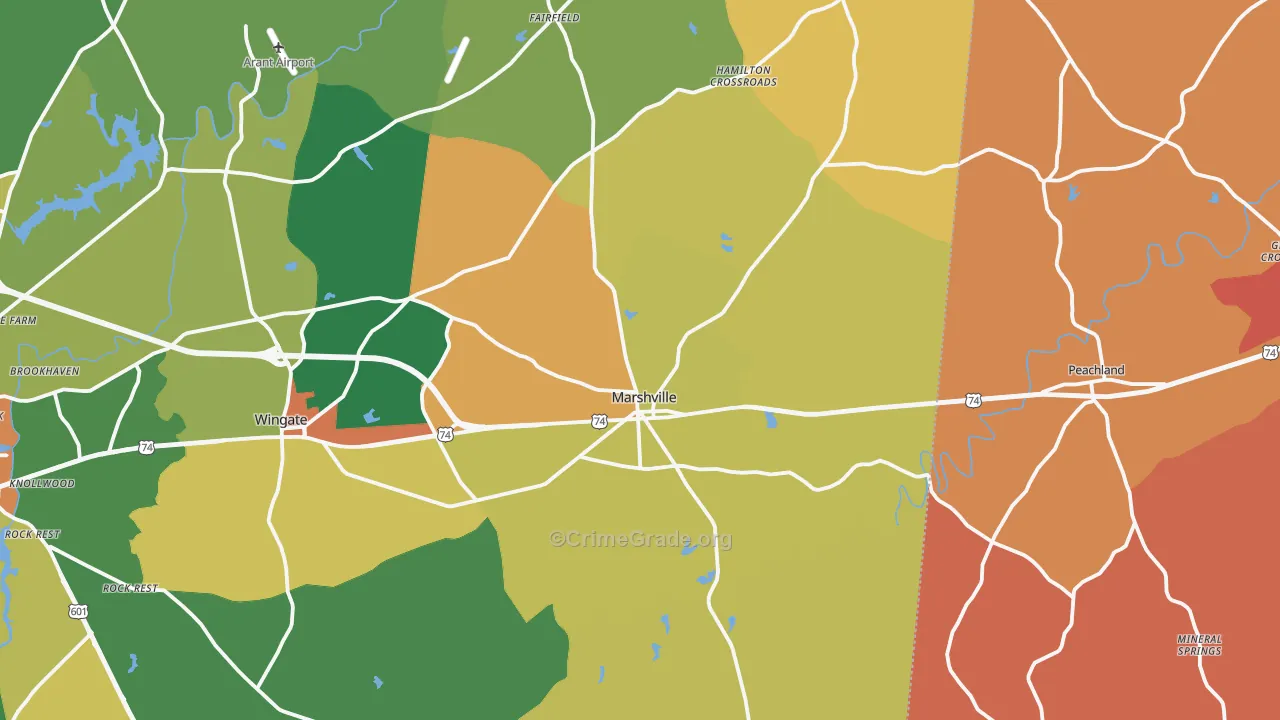 Marshville, NC Map of Robbery Rates