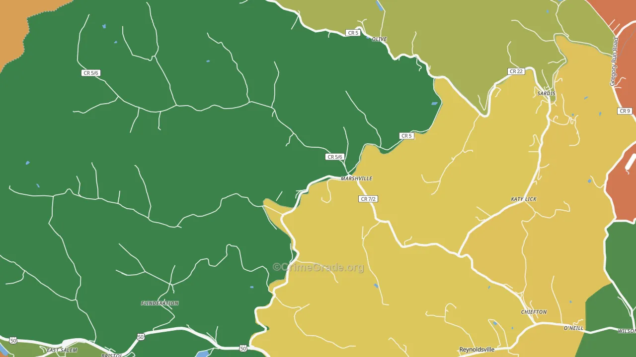 Marshville, WV Map of Robbery Rates
