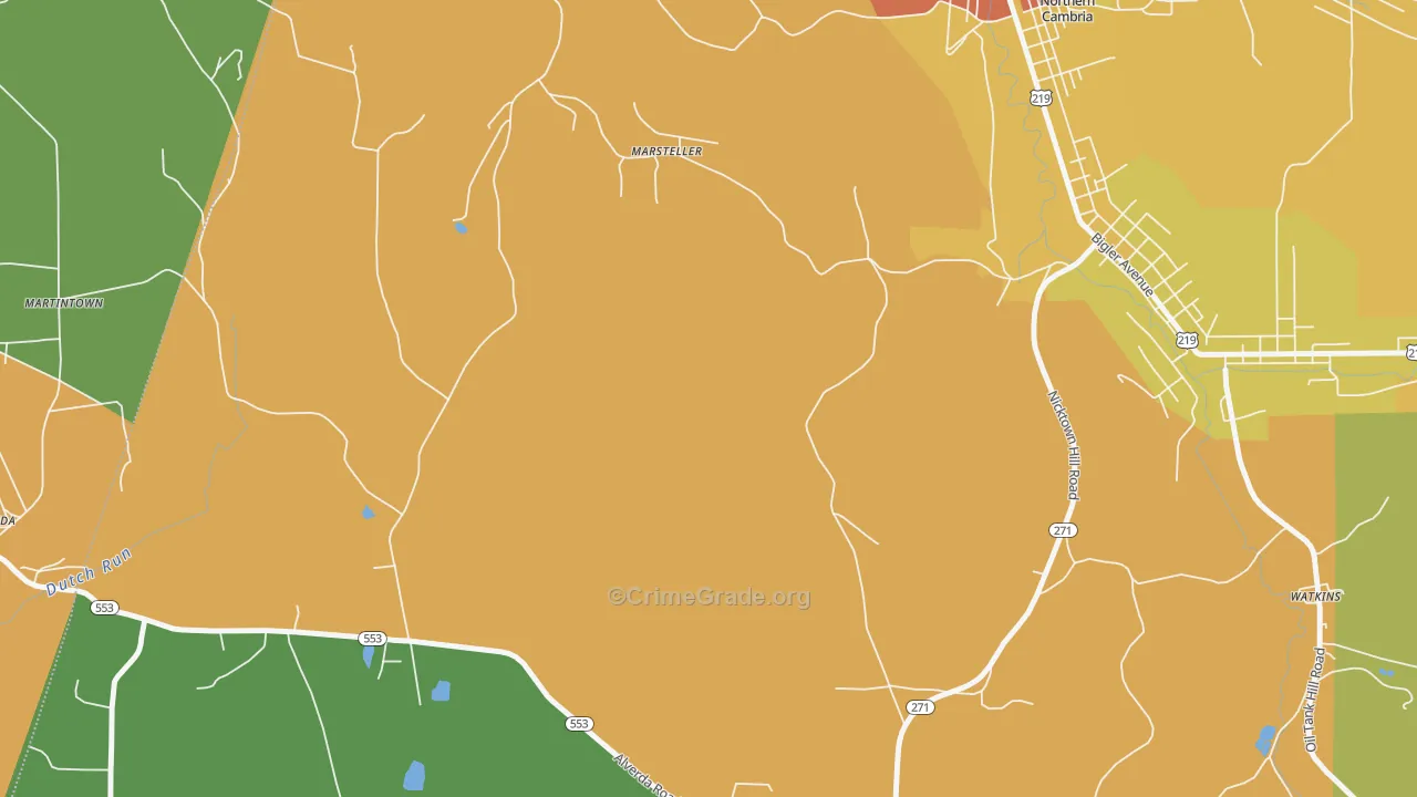 Marsteller, PA Map of Robbery Rates