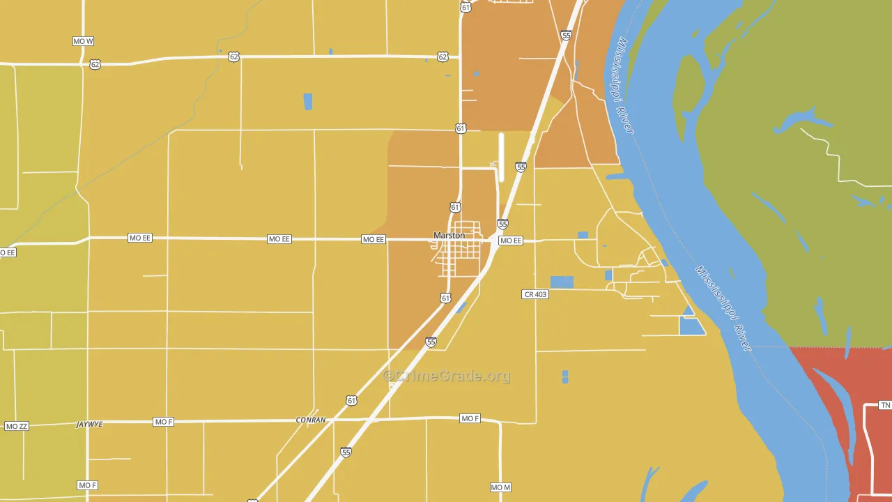 Marston, MO Map of Robbery Rates