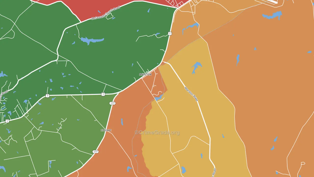 Marston, NC Map of Robbery Rates