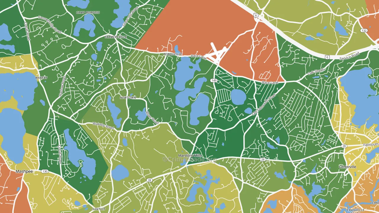 Marstons Mills, MA Map of Robbery Rates