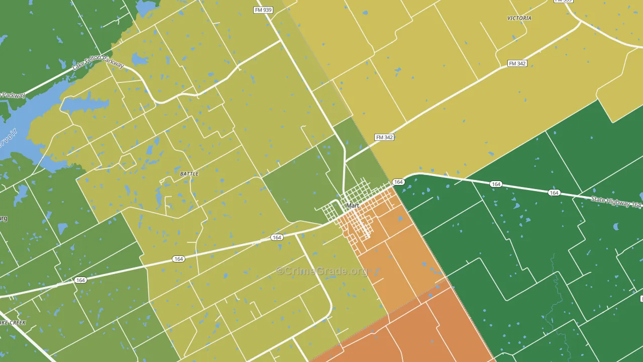Mart, TX Map of Robbery Rates
