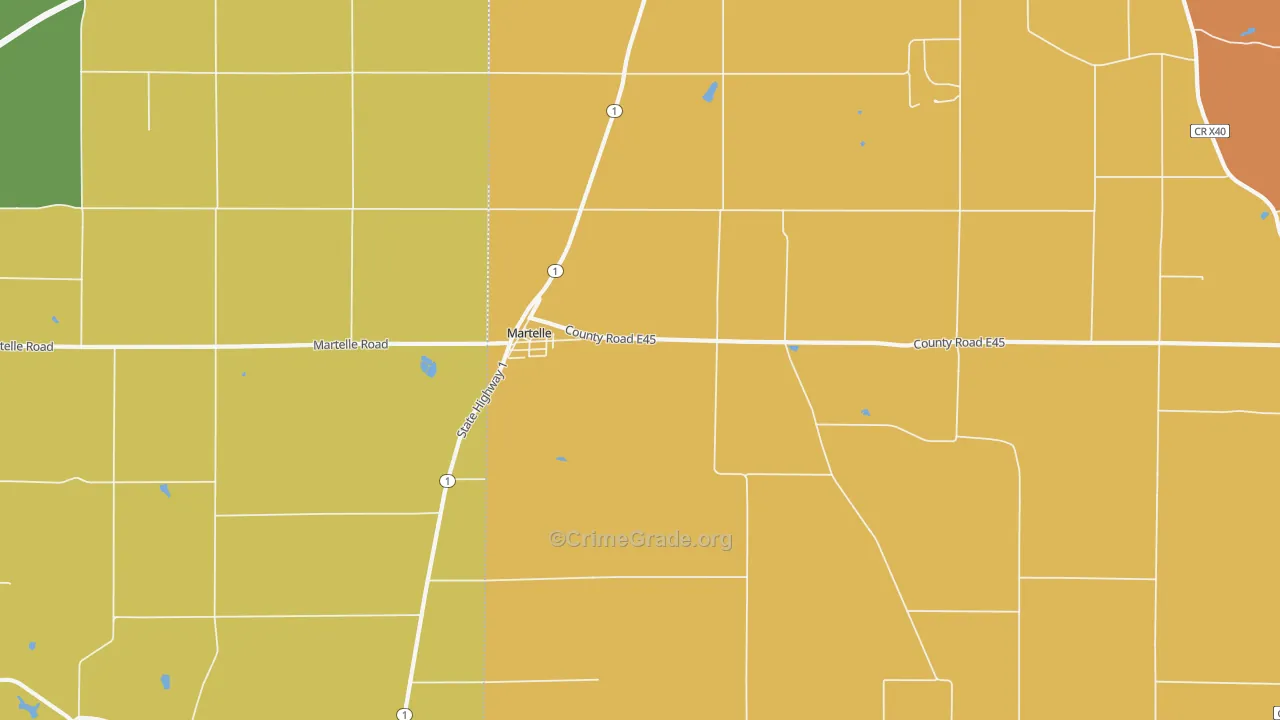Martelle, IA Map of Robbery Rates
