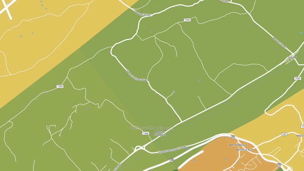 Martha Furnace, PA Map of Robbery Rates