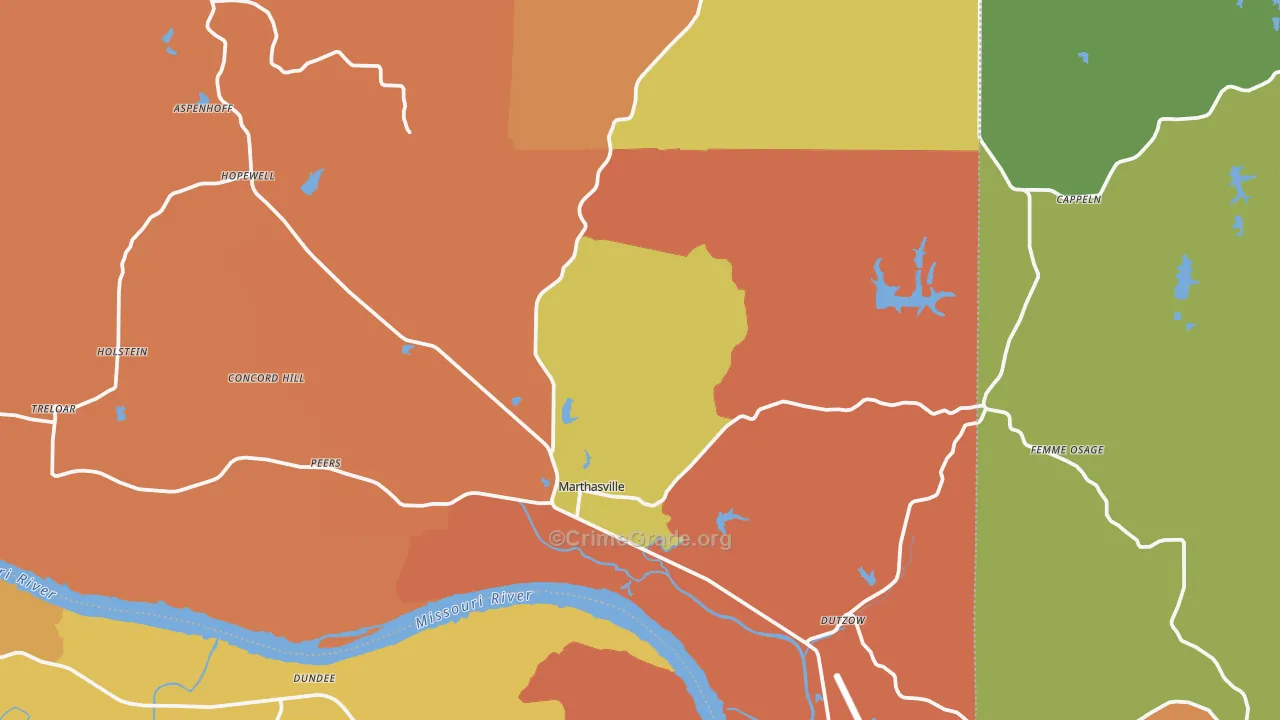 Marthasville, MO Map of Robbery Rates
