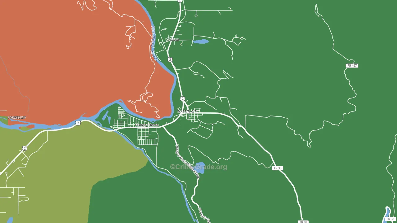 Martin City, MT Map of Robbery Rates