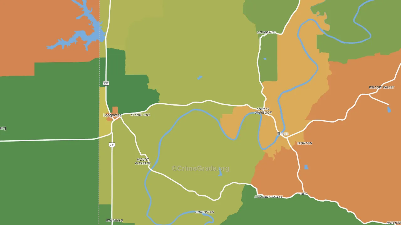 Martin County, IN Map of Robbery Rates