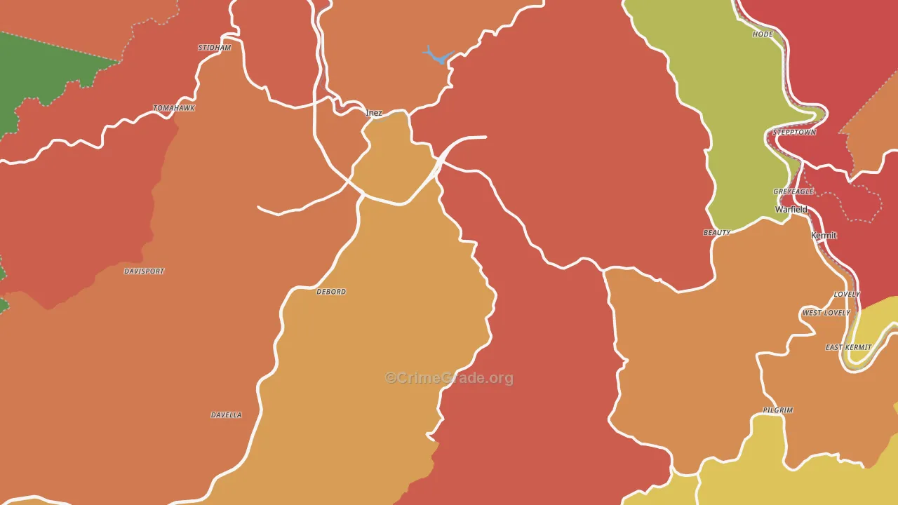 Martin County, KY Map of Robbery Rates