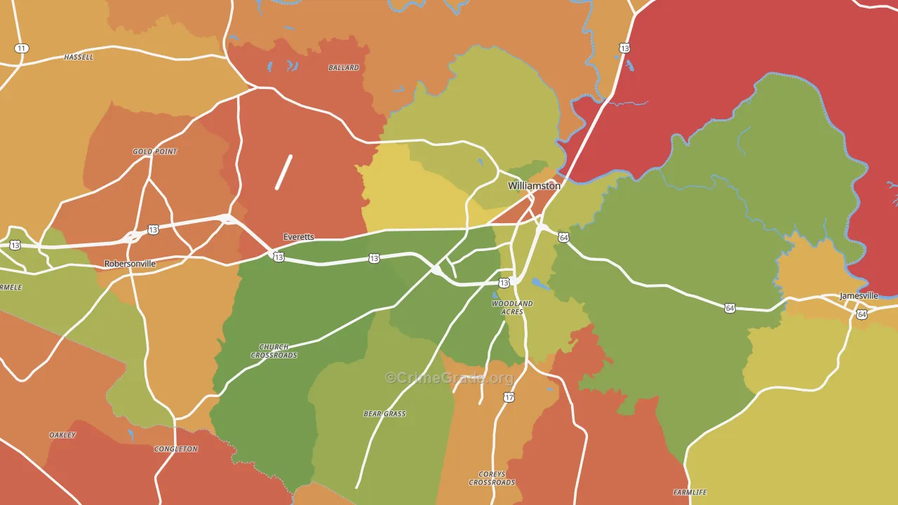 Martin County, NC Map of Robbery Rates