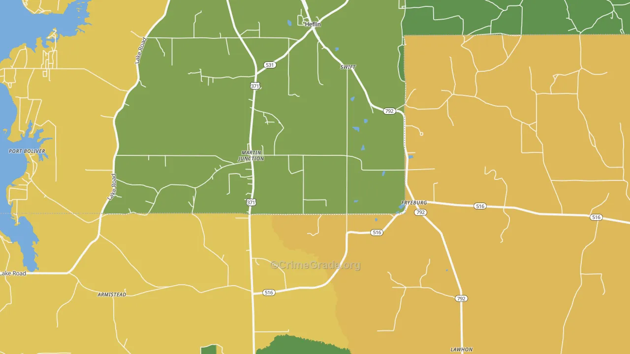 Martin Junction, LA Map of Robbery Rates