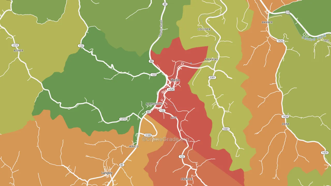 Martin, KY Map of Robbery Rates