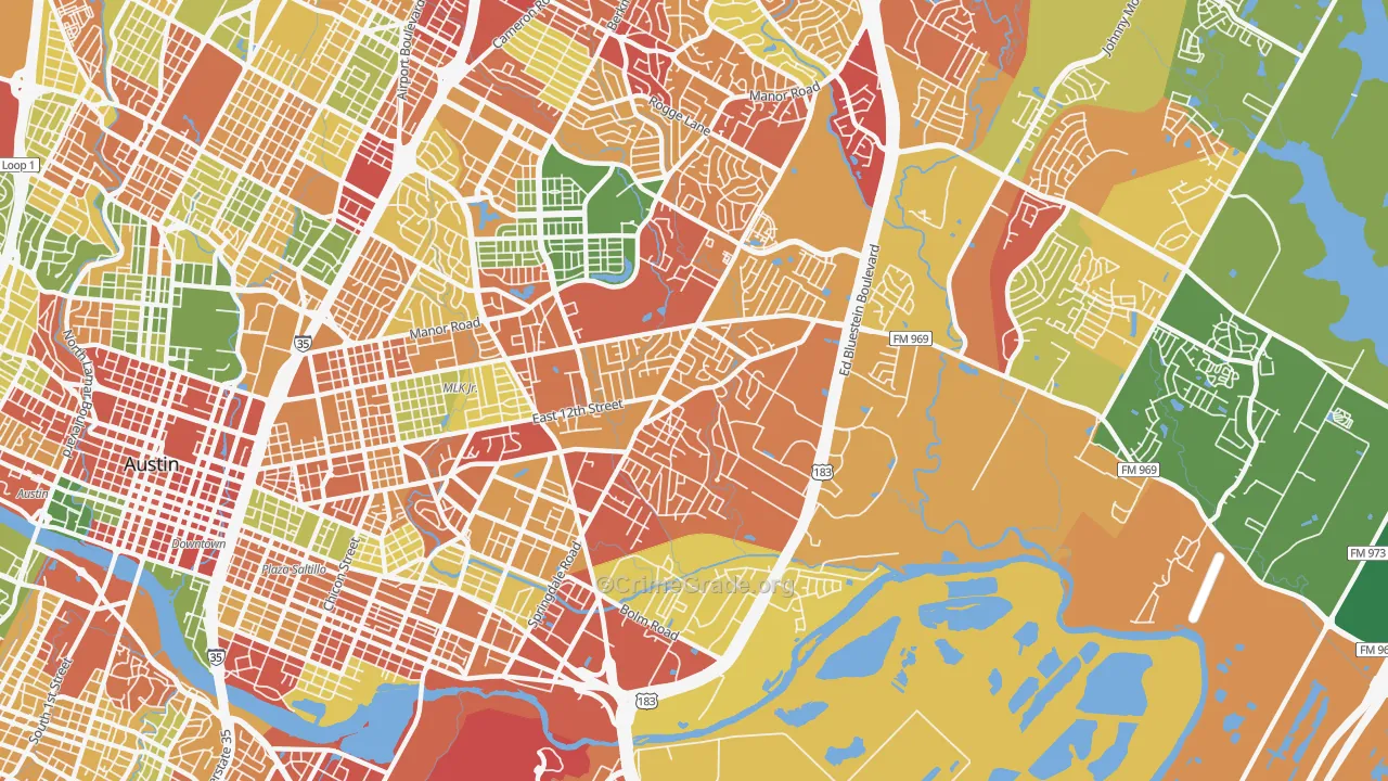 Martin Luther King, Austin, TX Map of Robbery Rates
