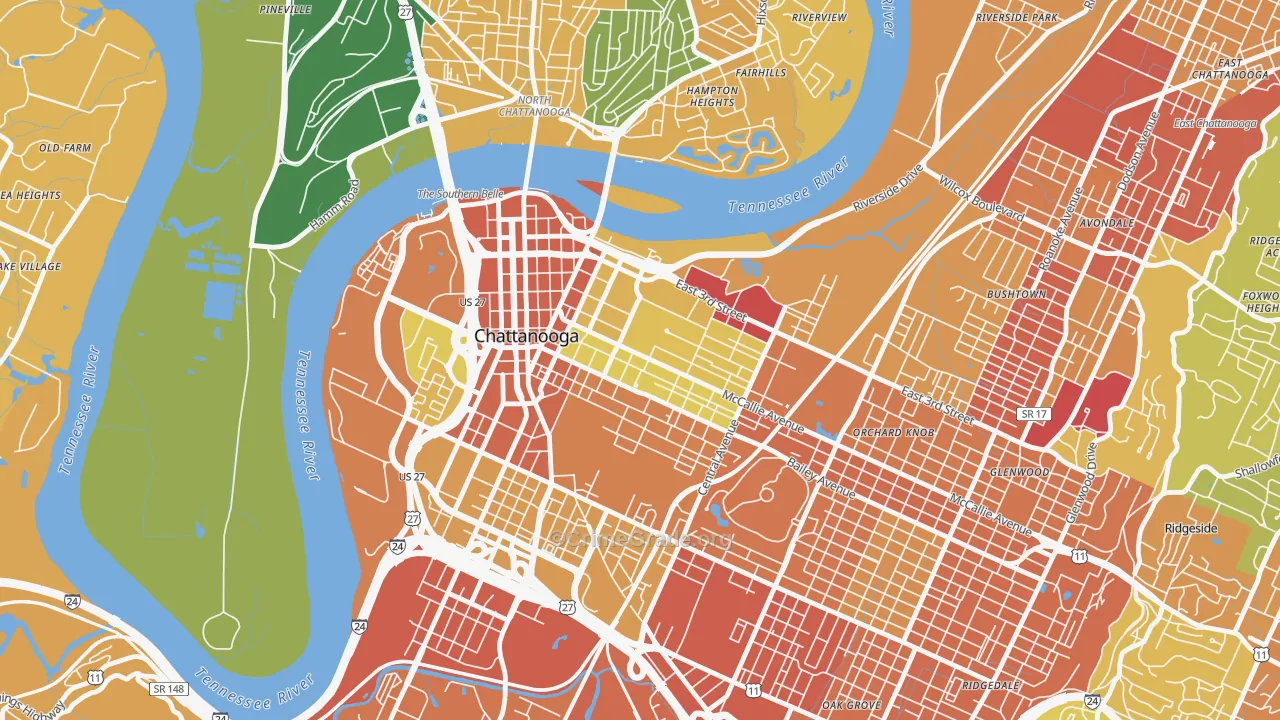 Martin Luther King, Chattanooga, TN Map of Robbery Rates